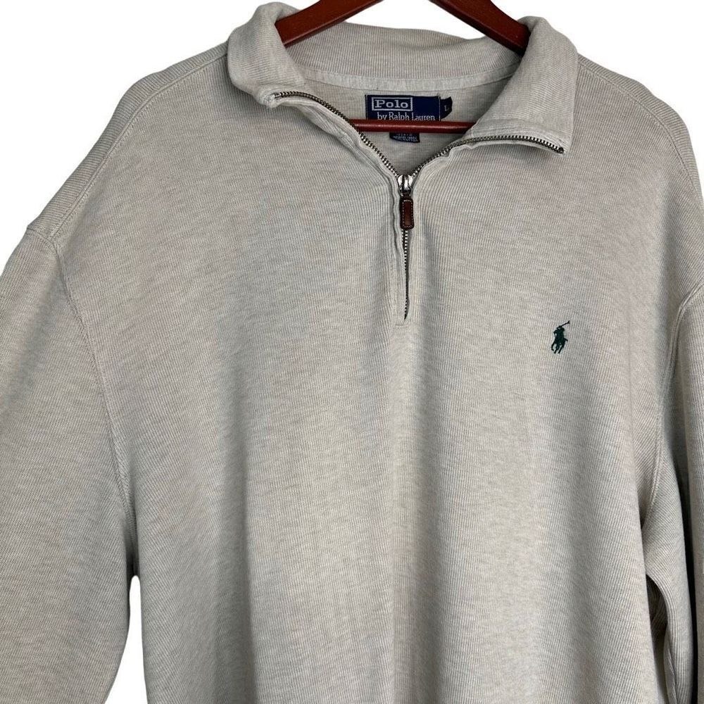 Vintage 90s Polo Ralph Lauren Beige Classic Pullover Sweatshirt 1/4th Zip Large - Picture 3 of 10